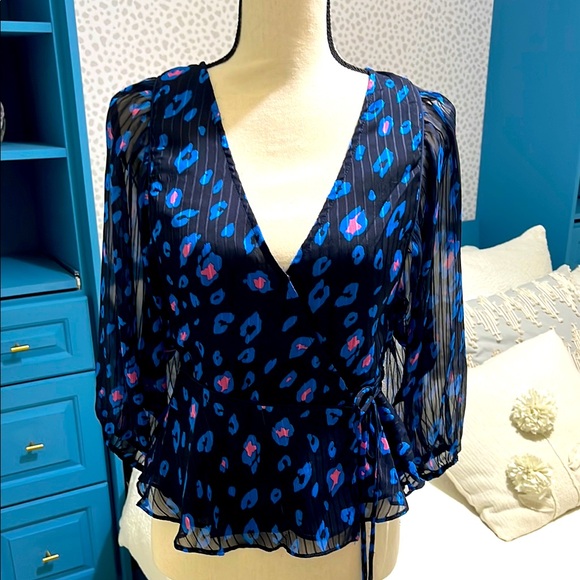 Sugarlips neon carnival leopard chiffon wrap blouse - Picture 4 of 8